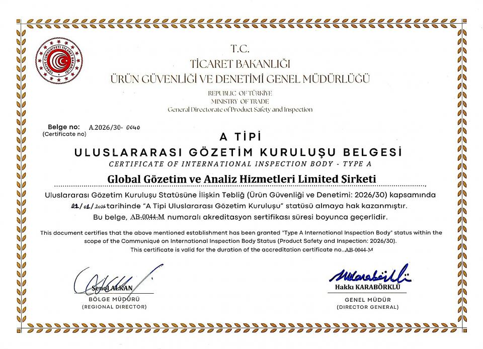 Type A International Inspection Organization Certificate